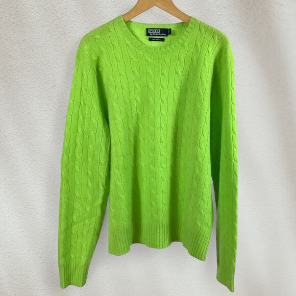 Polo Ralph Lauren Women’s 100% Cashmere Apple Green Cable Knit Sweater L - Picture 1 of 8